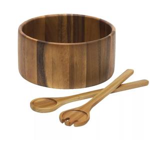 ชามไม้อาคาเซียสำหรับเสิร์ฟออกแบบอย่างเรียบง่ายสำหรับสลัดและผลไม้ผสมทำด้วยมือในเวียดนาม - Product Image 1