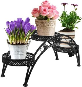 Support de plante en fer forgé pour trois plantes, décor de Patio de jardin intérieur ou extérieur, arche Design noir - Product Image 1