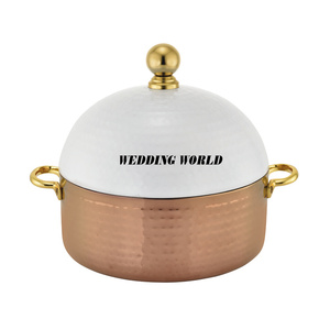 Hotpot isolé en acier inoxydable chauffe-plats martelé fini personnalisé forme ronde casserole en métal pour hôtel - Product Image 1