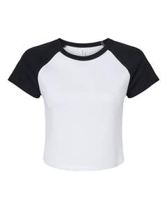Bella Canvas White/ Black Women Micro Rib Raglan Baby Tee Breathable <b>Block</b> Tight Cropped Custom Fitted Crop Tops T Shirt - Product Image 1