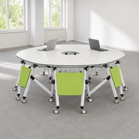 XHS-803 Bureau d'entraînement modulable et pliable DIY, unités courbées pour configuration circulaire, pieds à roulettes empilables, table de réunion blanc-vert