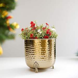 Vase à fleurs rond en métal moderne pour la décoration intérieure et le bureau en laiton plaqué pour le chevet du jardin en fer - Product Image 3