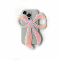 Patch thermocollant en PVC rose avec nœud en ruban et sequins pour la confection de vêtements sur feutre non tissé