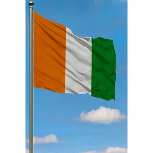 Drapeau extérieur personnalisé Côte d'Ivoire 3x5 pieds en nylon soyeux imprimé numériquement avec mât en aluminium, logo personnalisé pour l'assurance automobile - Product Image 1