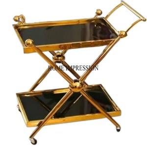 Factory Direct Supply Modern Creative Art Gold Plated 3 Tier Metal Serving <b>Trolley</b> For Home And Restaurant In Wholesale Price - Product Image 3