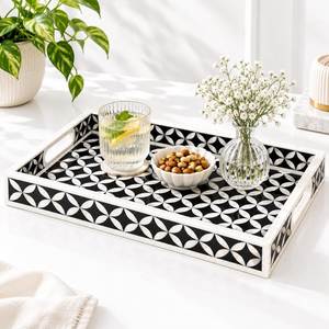 <b>Wooden</b> <b>White</b> Bone Inlay with Mirrored Resin Mdf Base Tray for Kitchen <b>Desk</b> Luxury Home Decor From India - Product Image 5