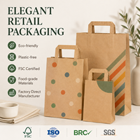 Bolsa de Papel Premium con Asa Plana, Logotipo Personalizado, Bolsa de Compras Blanca de Kraft para Boutique, Panadería, Regalos, Empaque de Alimentos, Venta al Por Mayor, OEM