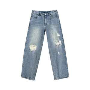 Pantalones vaqueros rasgados dañados para hombre a la moda, pantalones vaqueros informales holgados, ropa de calle diaria, atuendo Ideal para viajes de verano - Product Image 1