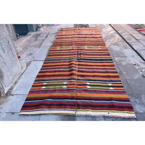 Vintage Turkish <b>Wool</b> Rug 4.8ft X 12.5ft <b>Red</b> & Black Patchwork Design Handmade Rectangle Hallway Model Latex Backing for Bedside - Product Image 1