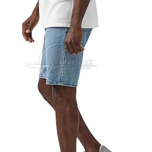 <b>Men's</b> Loose Fit <b>Elastic</b> <b>Waist</b> <b>Jeans</b> Shorts Customized Plus Size Solid Pattern for Casual Use Wholesale - Product Image 5