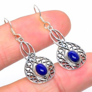 Dainty Fine Jewelry Boucle d'oreille ovale naturelle fantaisie en pierres précieuses Lazuli Boucle d'oreille en argent sterling 925 Boucle d'oreille fine - Product Image 2