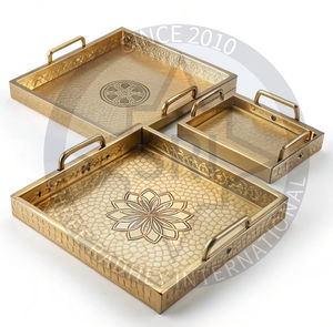 Plateau de service en métal en acier inoxydable écologique conçu avec finition antique 100 pièces quantité minimale de commande pour la maison et les hôtels - Product Image 1