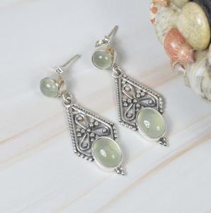 Prehnite Gemstone <b>Earrings</b> 925 Solid Sterling Silver Oval Shape <b>Earrings</b> for Women Girls <b>Dangle</b> <b>Earrings</b> Silver Jewellery - Product Image 2