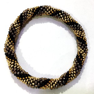 Romantic Unisex Black & Brown Tassel <b>Beaded</b> Bracelets Gold-Finish Roll Bangles With Pearls and Diamonds for Party or Gift - Product Image 5