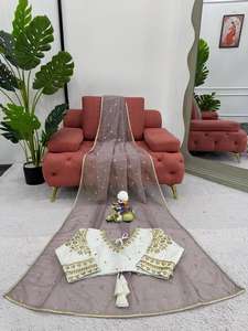 Twill Net Thread & Sequence Work Saree et Mono Banglori Silk Blouse non cousue avec dentelle et fil fantaisie & Sequence Work - Product Image 2