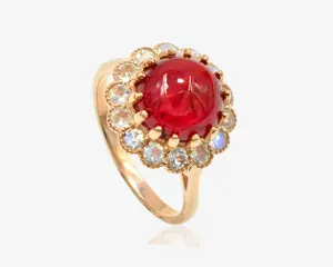 6.70 Carat 10 MM Natural Ruby Cab & Rainbow Moonstone Ring 925 Sterling Silver Women Ring Wedding Jewelry Wholesaler From India