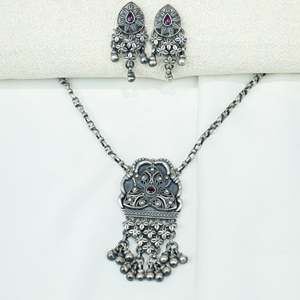 Tridha Gold-Plated Tribal Statement Filigree Work and <b>Ruby</b> <b>Necklace</b> with Earrings for Parties and Bridal or Fine Jewelry Sets - Product Image 2