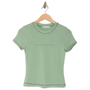 เสื้อยืดคอกลมผู้หญิงน้ำหนักเบา ทรงเข้ารูป ผ้าฝ้ายผสมสแปนเด็กซ์ สตรีทแวร์ ระบายอากาศ แห้งเร็ว สีพื้น พิมพ์ลายซิลค์สกรีน - Product Image 2