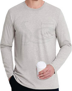 Logo personnalisé 100% coton T-shirt lourd pour hommes respirant coupe ajustée manches longues anti-rides col rond Streetwear confort - Product Image 1