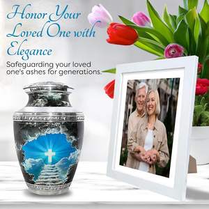 Grande urne de crémation en aluminium pour adultes fabriquée à la main conception traditionnelle du ciel croisé pour les cendres humaines fournitures en vrac objet décoratif - Product Image 4