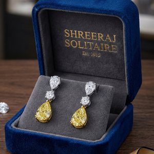 Boucles d'oreilles pendantes solitaires en diamant poire pour femme, or massif 14 carats, diamants de laboratoire jaunes et blancs vifs fantaisie, certifiées IGI - Product Image 5
