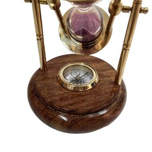 เข็มทิศทองเหลืองนาฬิกาทรายเกรดสำนักงานตัวตั้งเวลาแบบดิจิตอลนาฬิกาทรายแขวนของขวัญฐานไม้นาฬิกาทรายสีชมพูสำหรับห้องนั่งเล่น - Product Image 4