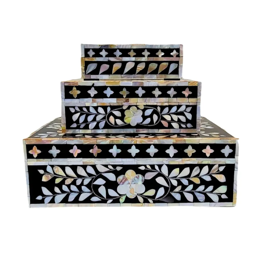 Set di 3 scatola di vanità madreperla regalo di nozze di visualizzazione portagioie in legno fatto a mano gioielli portaoggetti Organizer