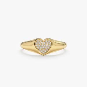 Minimalista Ins moda estilo indio elegante anillo 14K oro sólido mujeres Signet anillo tamaño personalizado forma de corazón anillo OEM ODM proveedor - Product Image 2