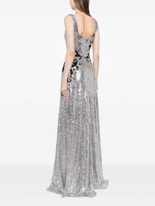 Robe de soirée sans manches en forme de corps florale aline élégante perlée à paillettes et perles avec logo sur le devant - Product Image 6