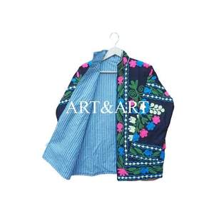 Hand Embroidered Bohemian Floral <b>Velvet</b> Suzani <b>Jacket</b> Printed Short Coat Eco-Friendly Quilted Cotton Lining Handmade Women's - Product Image 4
