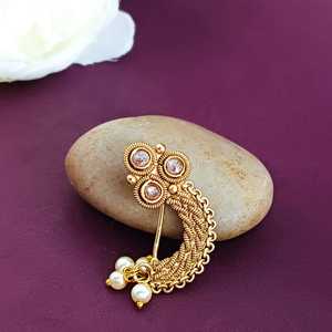 Fabricant indien de bijoux, fournisseur en gros, épingle à nez en forme de goutte de cristal, plaqué or, bijoux traditionnels indiens pour femmes - Product Image 1