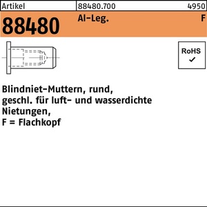 Tuerca Remachable Ciega de Aluminio M6, Rango de Agarre 3.0-4.5mm, 500 Piezas - R 88480 FLAKO - Product Image 1