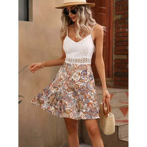Top de tirantes con cuello en V para mujer, con encaje en la parte inferior, minivestido Supreme, 36906 - Blanco - Product Image 3