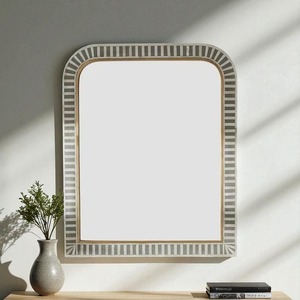 Miroir mural décoratif en incrustation d'os design floral moderne fait à la main, cadre rectangulaire en noir et blanc, couronne de luxe pour la décoration de la maison - Product Image 3