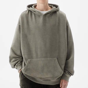 OEM Acid Wash Hombres Sudadera con capucha Conjunto 100 Algodón Manga larga Impreso Oversize Pullover Hoodies Venta al por mayor Negro - Product Image 1