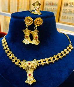 24K or Dubai mode bijoux collier ensemble boucles d'oreilles bracelets peignes broches classique perle fleur cuivre anniversaire diamant cadeau - Product Image 5