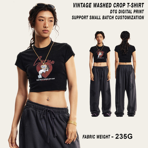 Camiseta Corta para Mujer STREETLAB, Estilo Veraniego, Corte Ajustado, Cuello Redondo, Manga Corta, Estilo Lavado, Ropa Urbana, Impresión de Logotipo Personalizado - Product Image 2