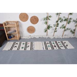 Tapis Vintage en Laine Turque 1.8x 8.6ft Bohème Blanc Motif Géométrique Classique Style Boho Support en Latex pour Décorations de Salon - Product Image 1