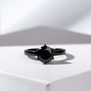 Jeulia Solitaire <b>Black</b> Round Cut Natural <b>Stone</b> Promise <b>Ring</b> in Sterling <b>Silver</b> - Product Image 3