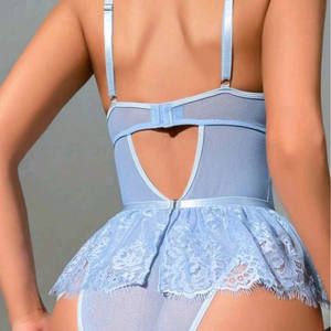 Combinaison sexy pour femme à col en V avec bretelles en dentelle, pyjama transparent moulant, combinaison fine et érotique - Product Image 2