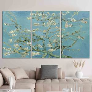 Arte impreso en lienzo: Reproducción de las ramas en flor del árbol de almendro de Van Gogh, JUEGO DE 3 LIEÑOS - Product Image 1