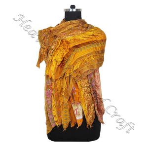 ผ้าไหมส่าหรีรีไซเคิลงานแฮนด์เมดดีไซน์เนอร์15แถบผ้าพันคอสตรีพิมพ์ลายยาวผ้าพันคอผ้าไหมชั้นดี SC566วินเทจ - Product Image 3