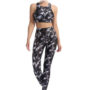 Floral Print 2-Piece Yoga Set High-Waist Squat Proof Leggings & Padded Sports <b>Bra</b> For Women's Gym Wear & Running Wear Wholesale - Product Image 6