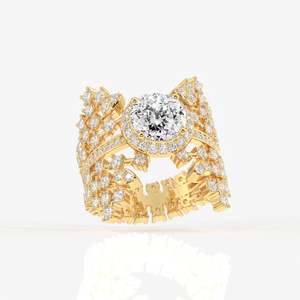 Portuguese Cut Moissanite Diamond <b>Cocktail</b> Sterling Silver <b>Ring</b> - Product Image 3