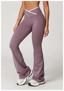 Pantalons de yoga pour femmes en gros personnalisés, sensation de peau nue, taille haute, leggings évasés croisés, coupe ajustée, pantalons de fitness pour l'entraînement - Product Image 3