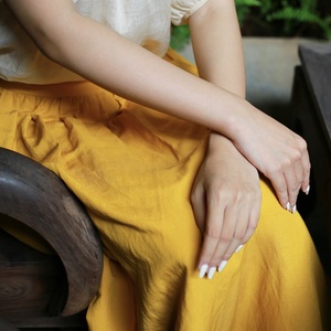 Respirant et léger jupe Ramie décontractée élégante pour femmes poches larges à la ceinture - Product Image 5