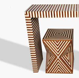 Consola con incrustaciones de hueso, mesita de noche con incrustaciones de hueso, armario, cajón Floral, mesita de noche con incrustaciones de hueso, mesa auxiliar azul, sala de estar - Product Image 2