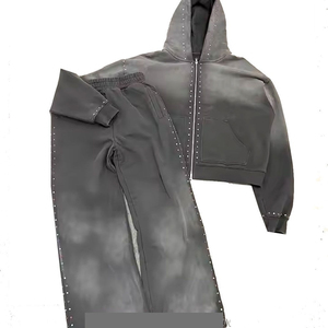 Comfortable Lightweight Hooded Casual Rhinestone Tracksuits for Men Running Wear Custom Made Regular Fit Drawstring Closure - Product Image 1