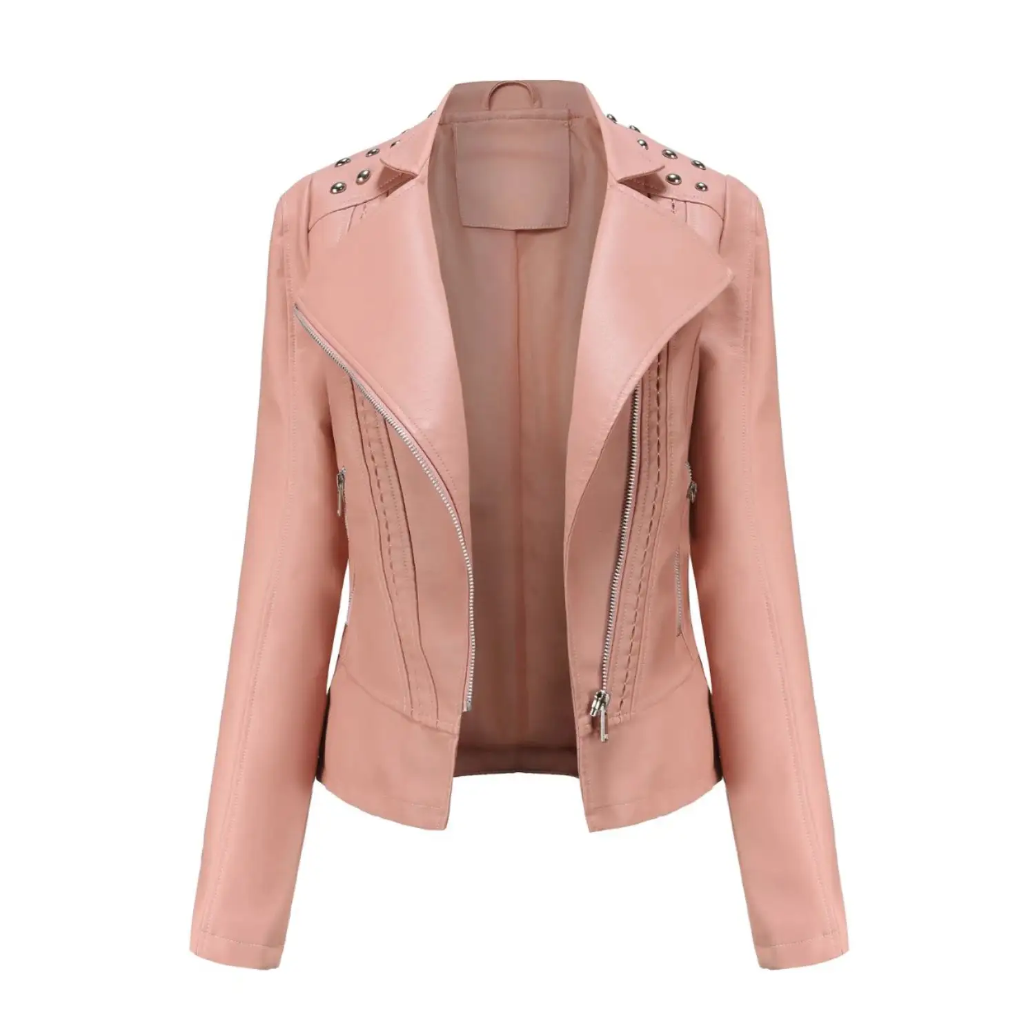 Wholesale Custom High Quality Brand Fashion Women Leather Jacket Spring Autumn Slim Coats