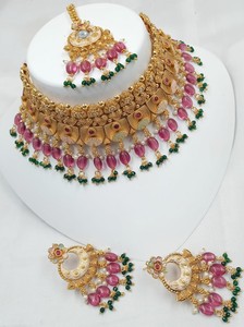ENSEMBLE DE BIJOUX INDIENS TRADITIONNELS ET À LA MODE EN CUIVRE ENSEMBLE DE BIJOUX DE MARIAGE POUR FEMMES BOUCLES D'OREILLES ET COLLIER - Product Image 3